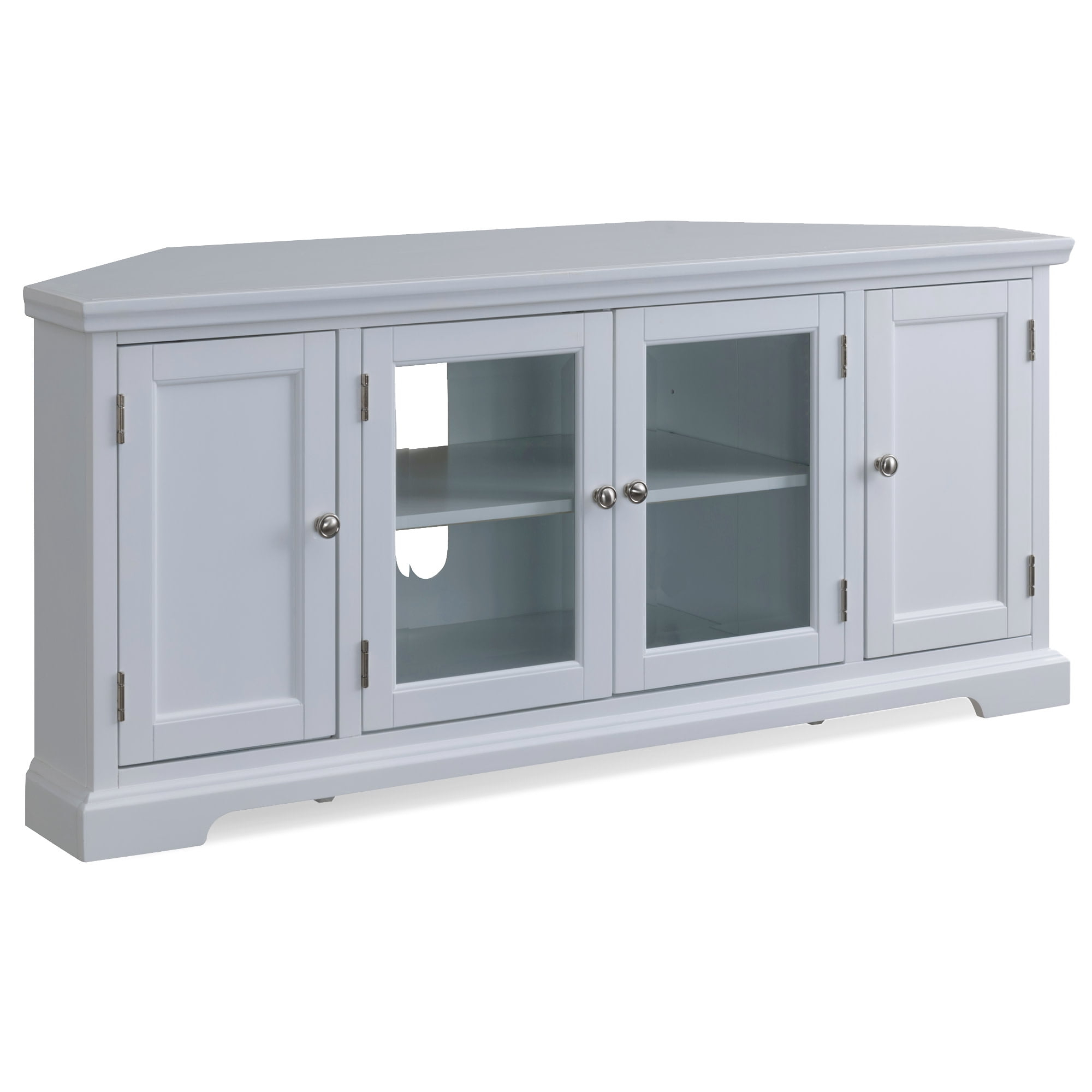 Leick Home 85386 Corner TV Stand with Enclosed Storage For 65" TV's, White