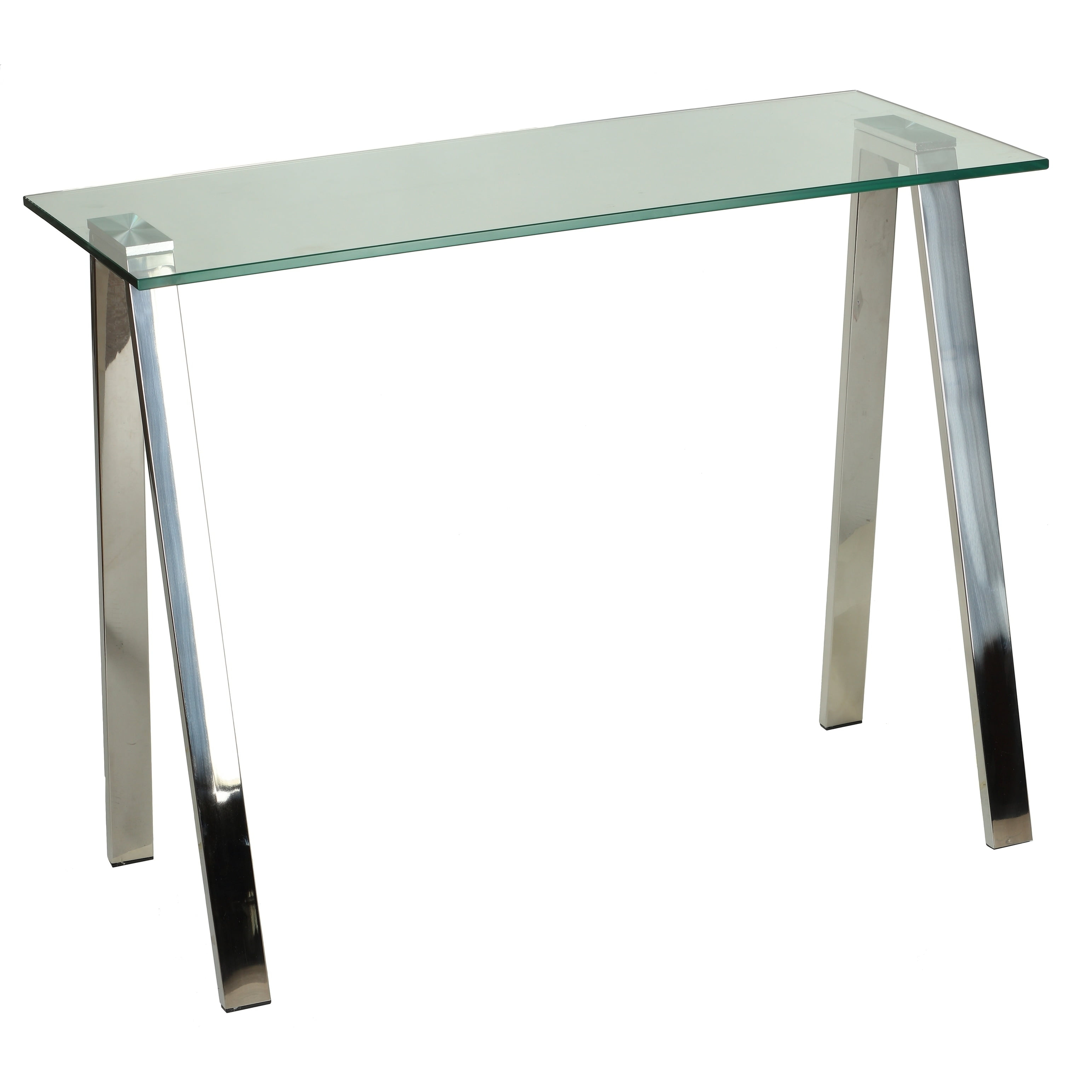 Cortesi Home  Trixie Glass Top Desk / Console Table with Stainless Steel Frame