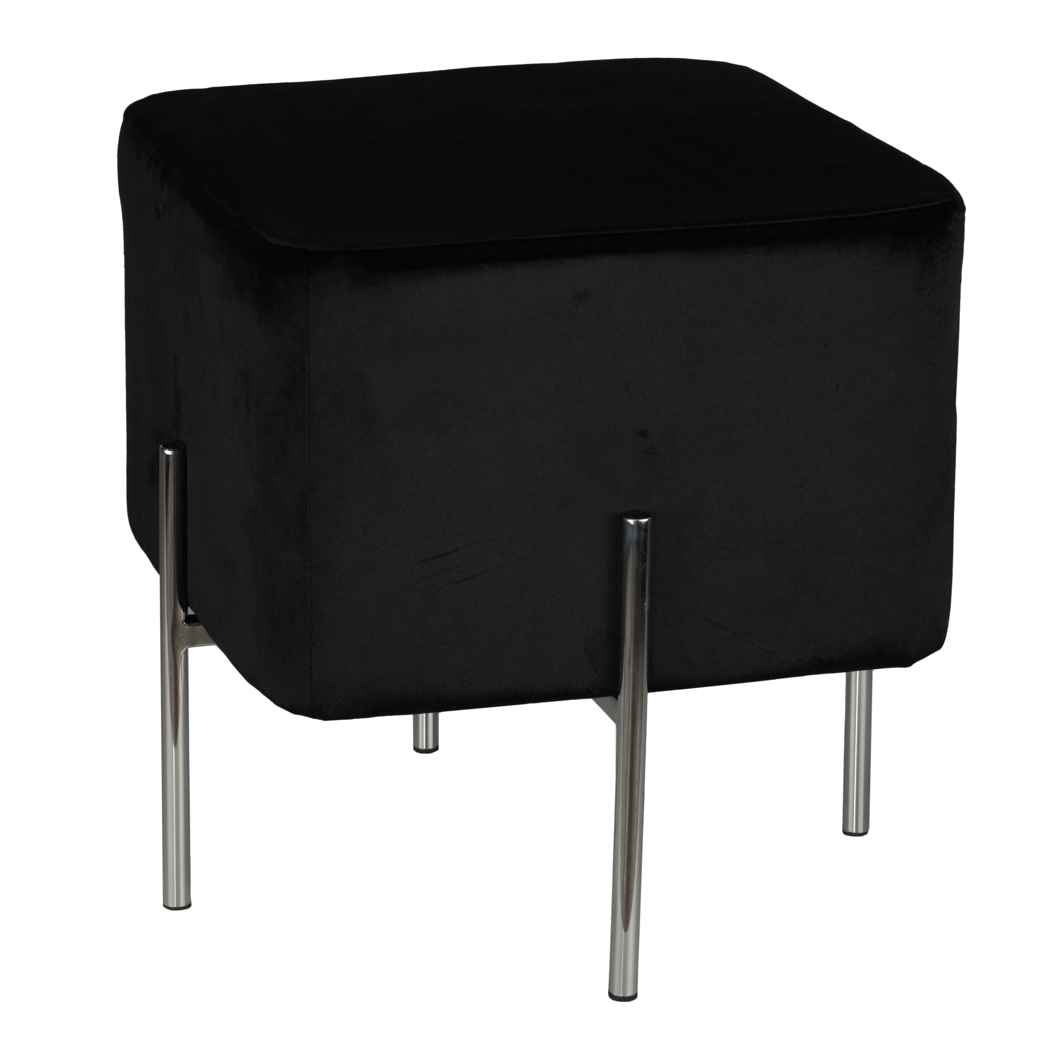 Cortesi Home  Zane Black Velvet and Metal Legs Cube Ottoman
