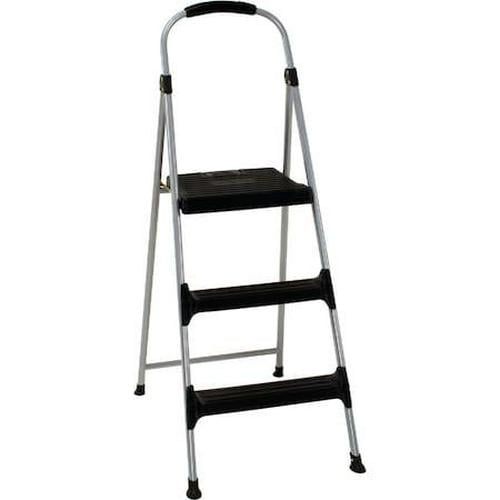 Cosco Signature Series Three Step Steel Step Stool with Plastic Steps, Silver and Black