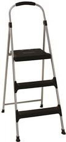 Cosco Signature Series Three Step Steel Step Stool with Plastic Steps, Silver and Black