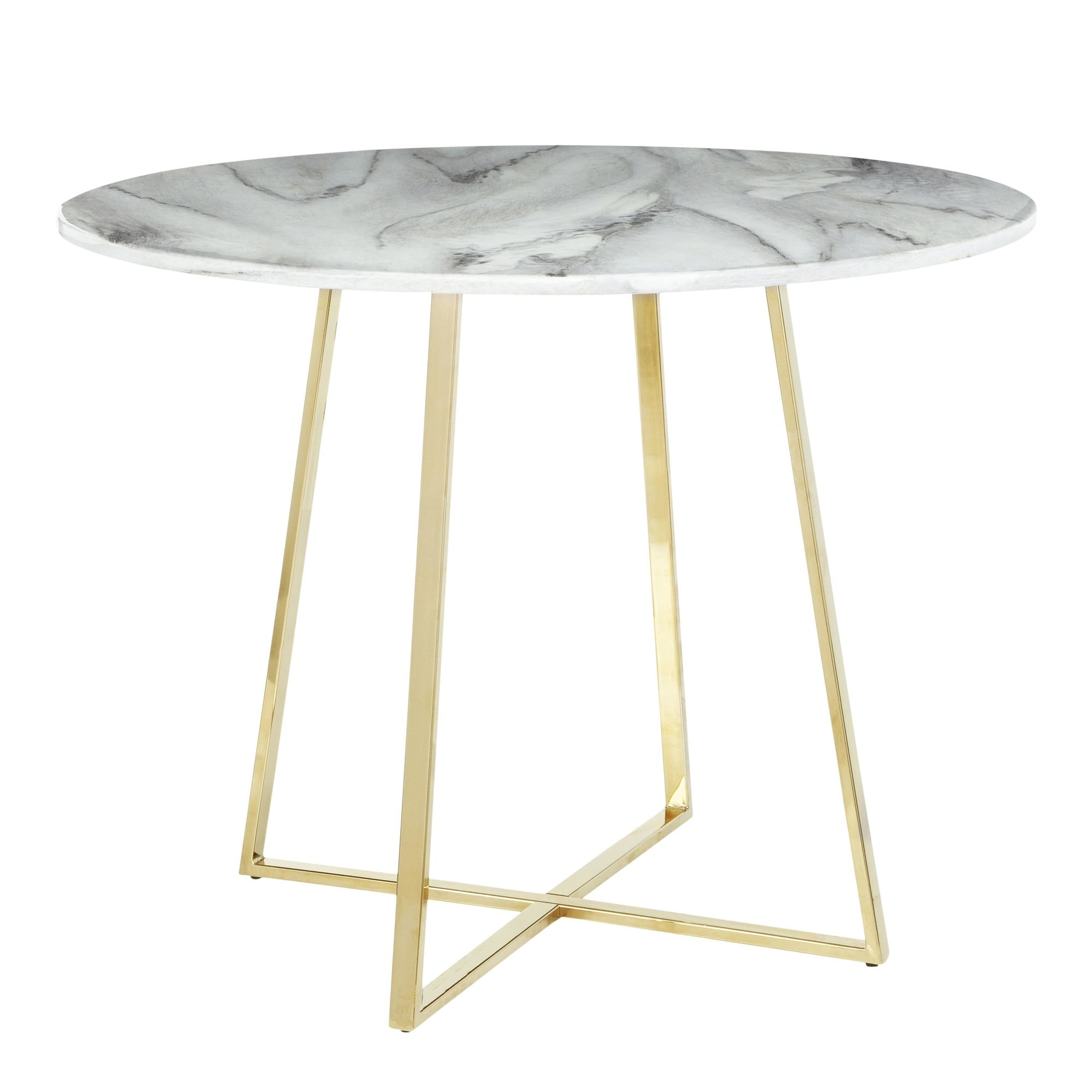Modrest Swain Round Modern Faux Marble & Metal Dining Table in Gold/White