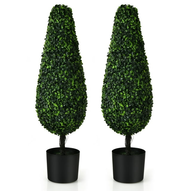 Costway 2 Pack 3FT Artificial Tower Topiary Tree UV Resistant Indoor Outdoor