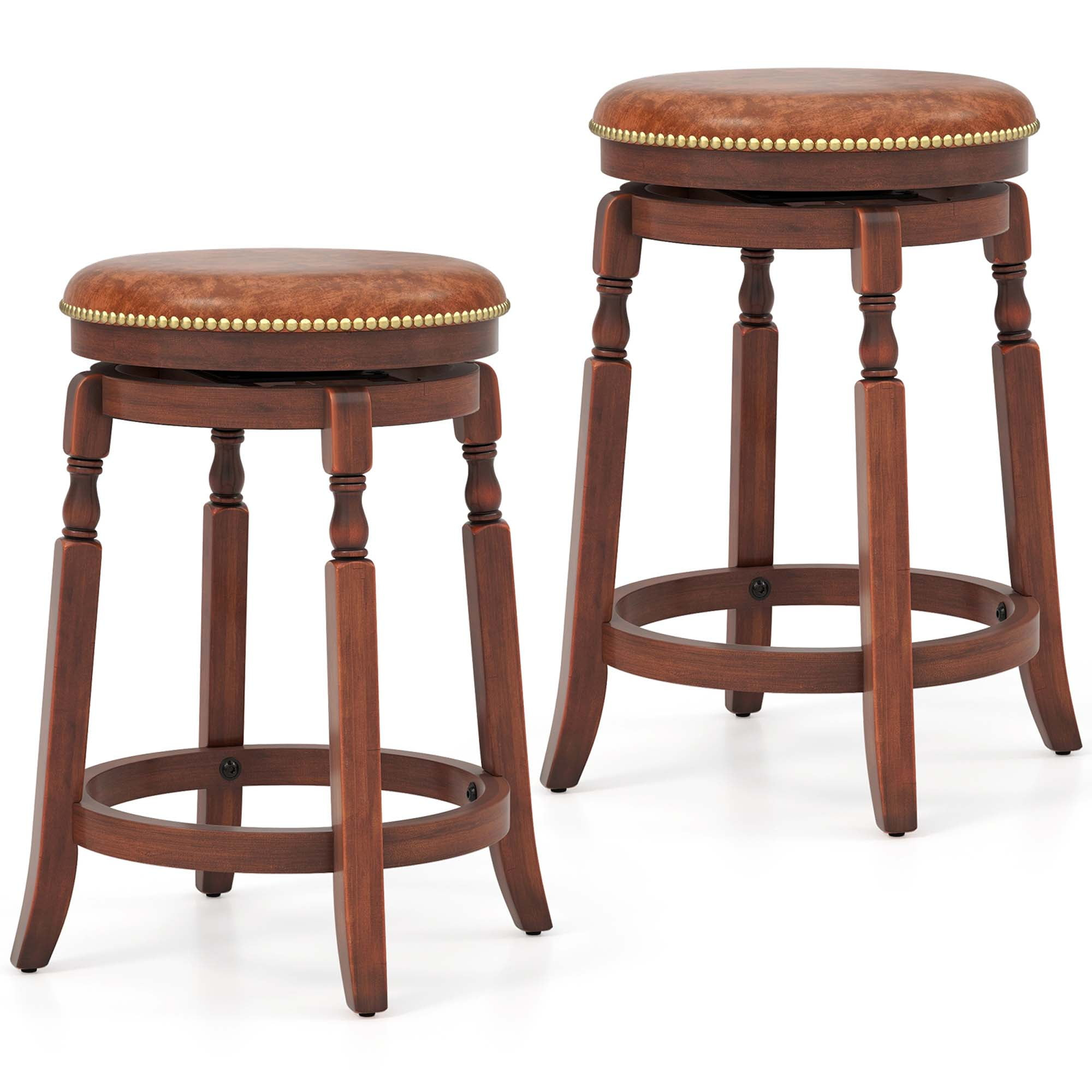 Kadyn Bar Stools, Barstools, Counter Stools, Island Stools, Bar Chairs,24 Inch Swivel Bar Stool Set of 2 with Upholstered Seat and Rubber Wood Frame-24 inches