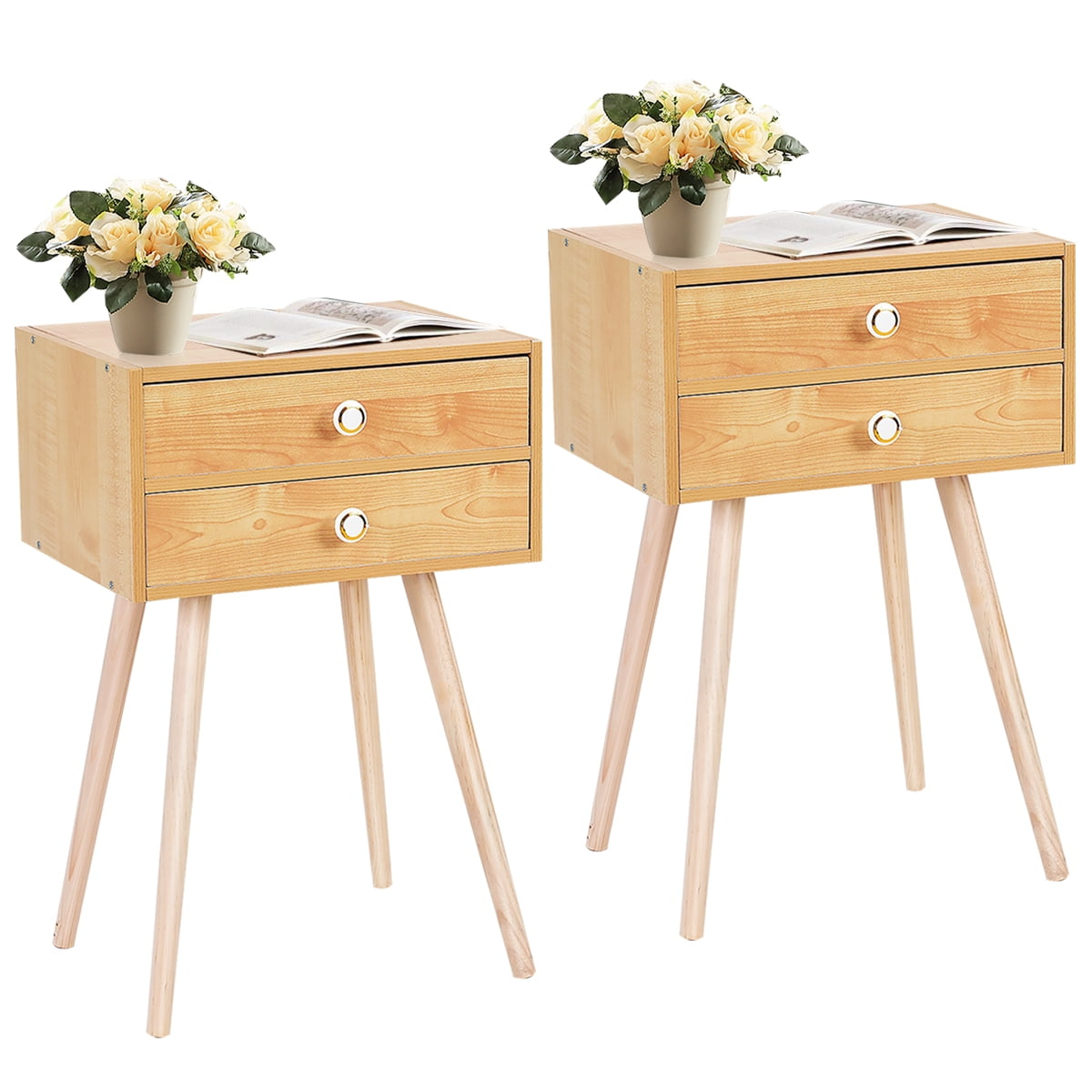 Nightstand W/2 Drawers For Bedroom Living Room Small Spaces Modern Home Furniture Simple Natural Legs Storage End Side Tables (1, Natural)