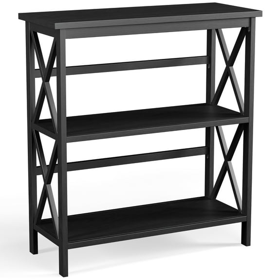 Costway 3-Tier Bookshelf Wooden Open Storage Bookcase for Home Office Black