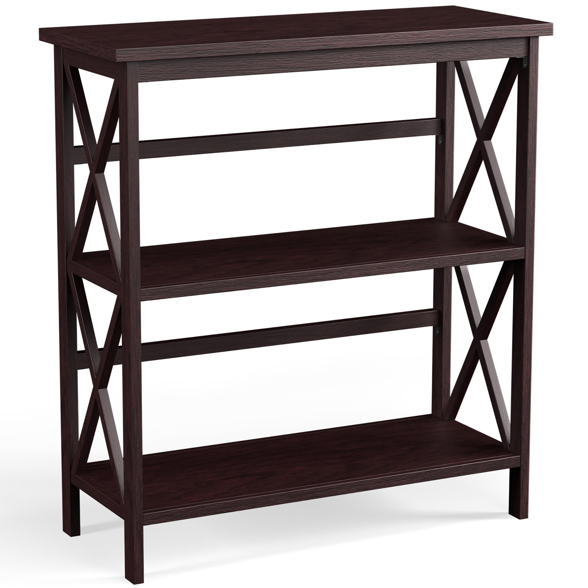 Costway 3-Tier Bookshelf Wooden Open Storage Bookcase for Home Office Coffee