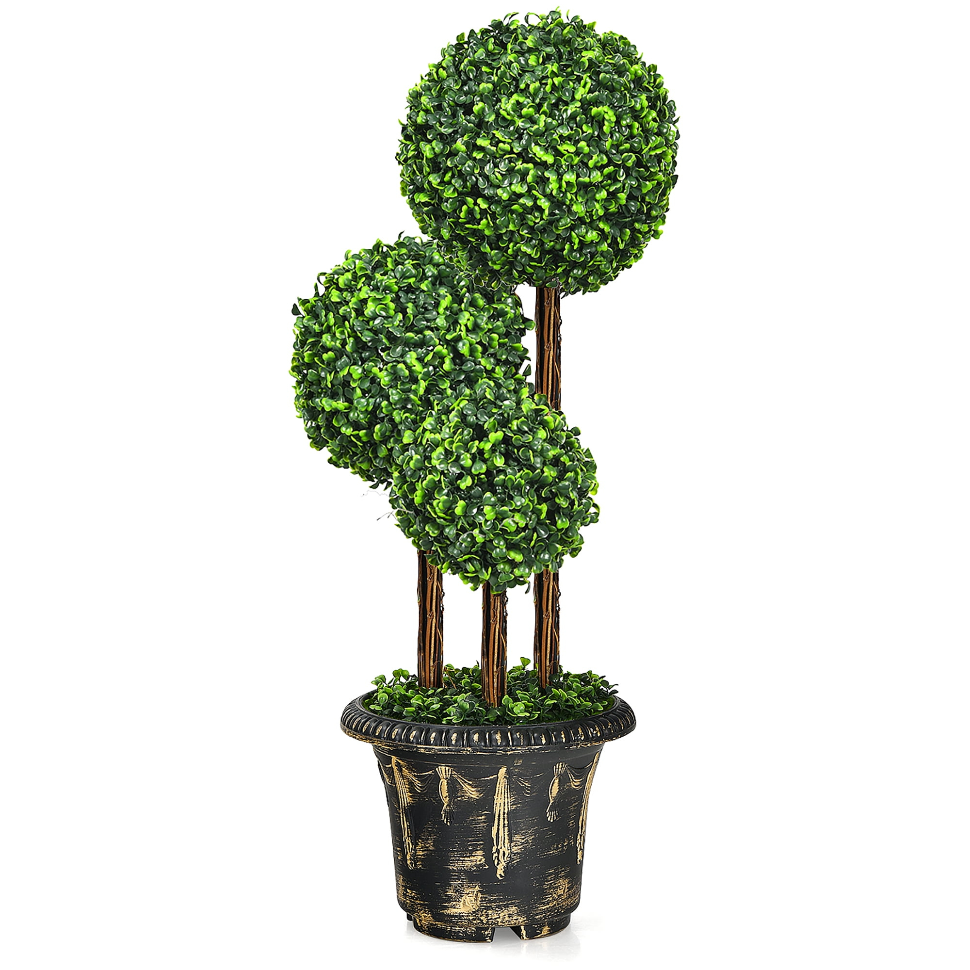 Costway 36'' Artificial Topiary Triple Ball Tree Indoor Outdoor UV Resistant