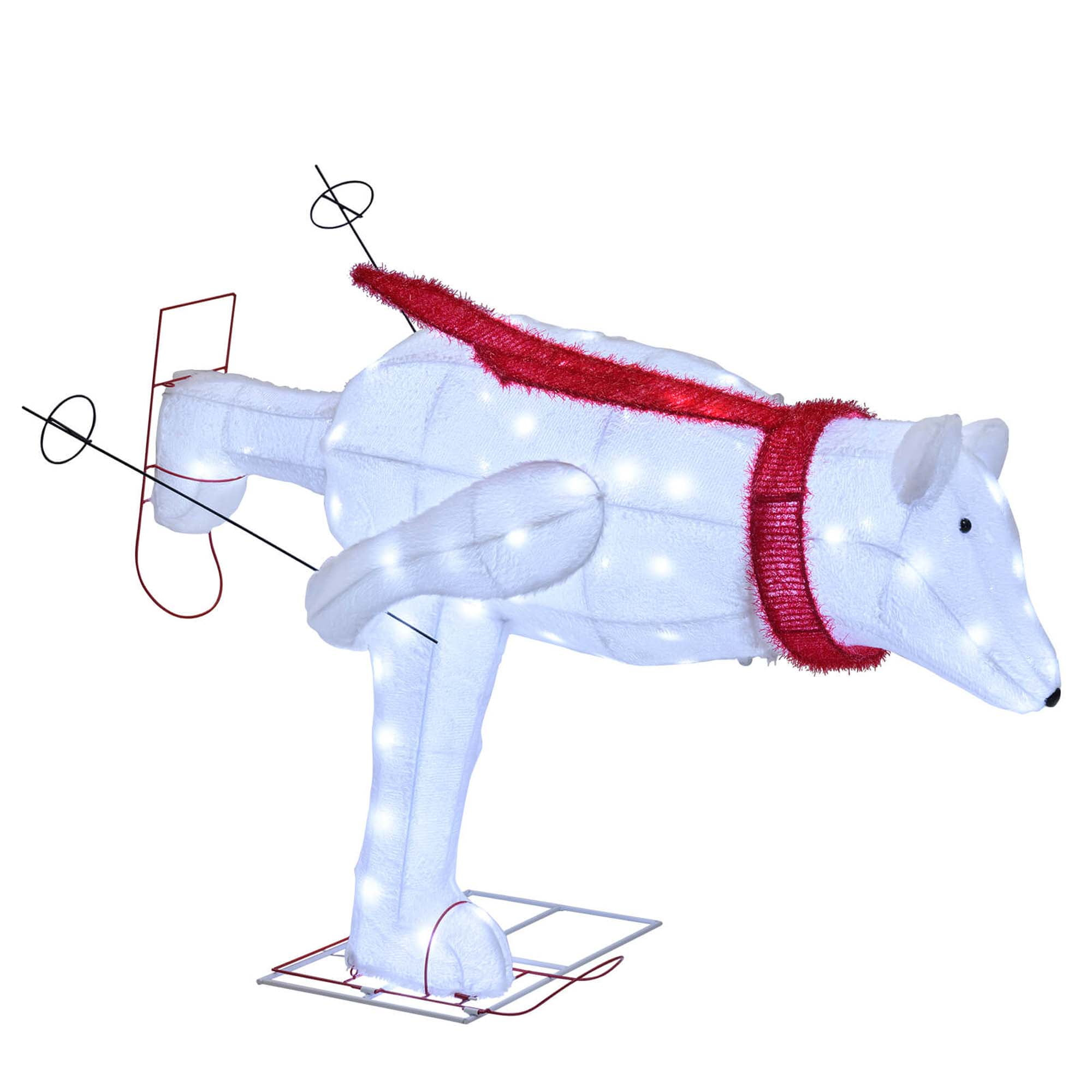 Costway 4.5 ft Christmas Skiing Polar Bear with 80 LED Lights Ground Stakes & Zip Ties