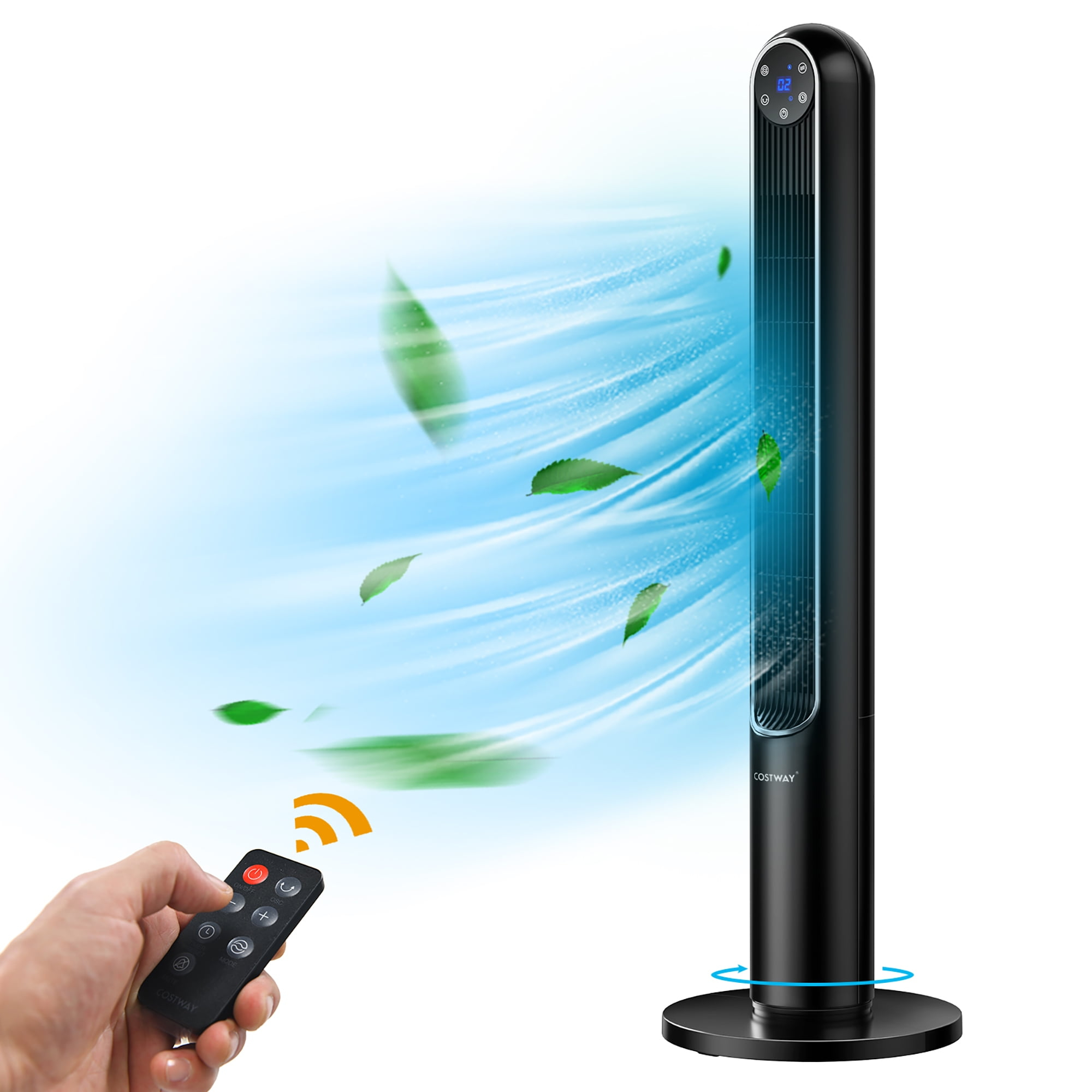 Spaco 42 Inch 80 Degree Tower Fan with Smart Display Panel and Remote Control-Black, Tower Fan, Oscillating Tower Fan, Quiet Cooling Whole Room Bladeless