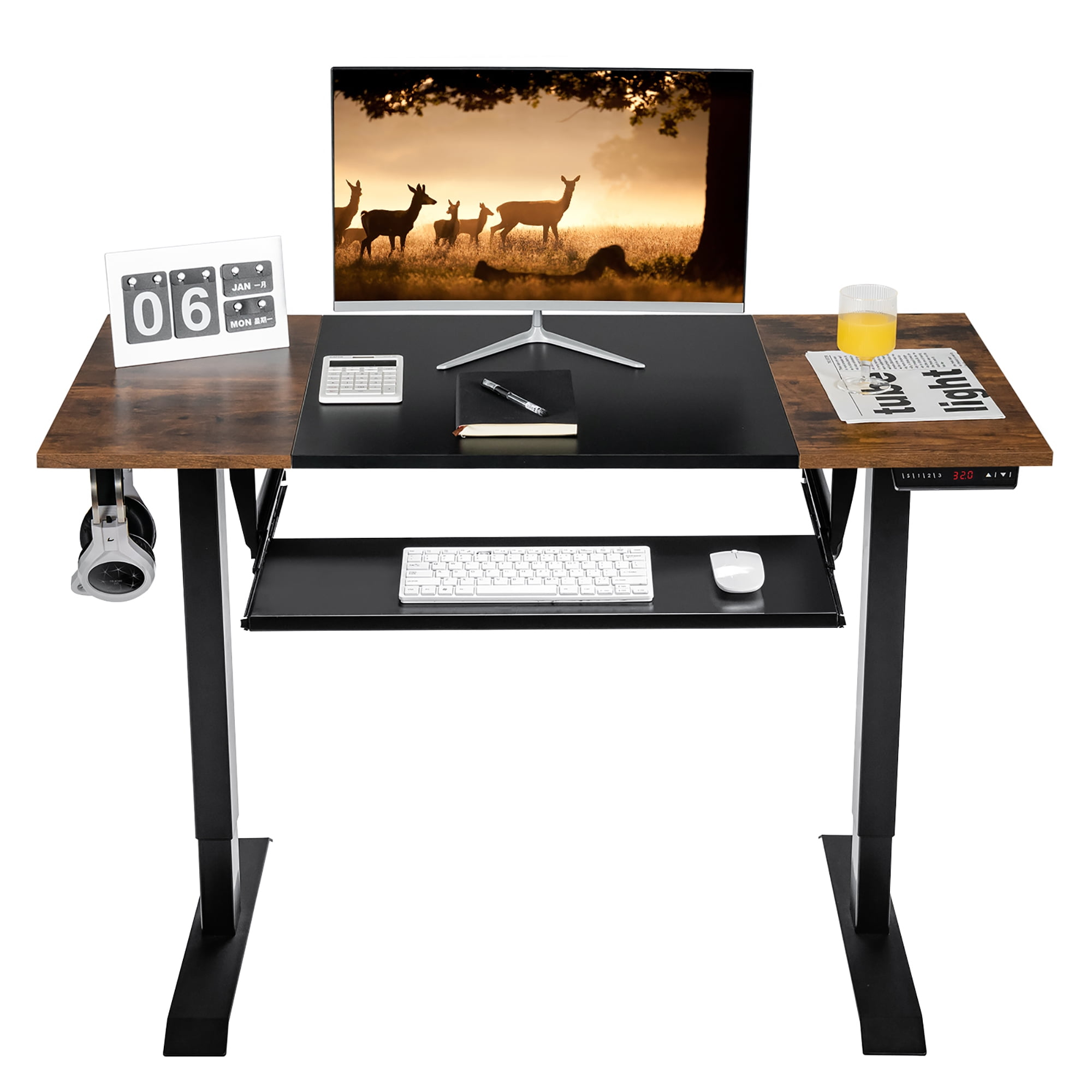 Costway 48'' Electric Sit to Stand Desk Adjustable Workstation w/ Keyboard Tray Black