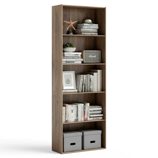 Costway 5-Shelf Storage Bookcase Stand Modern Multi-Functional Display Cabinet Walnut