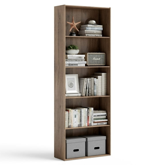Costway 5-Shelf Storage Bookcase Stand Modern Multi-Functional Display Cabinet Walnut