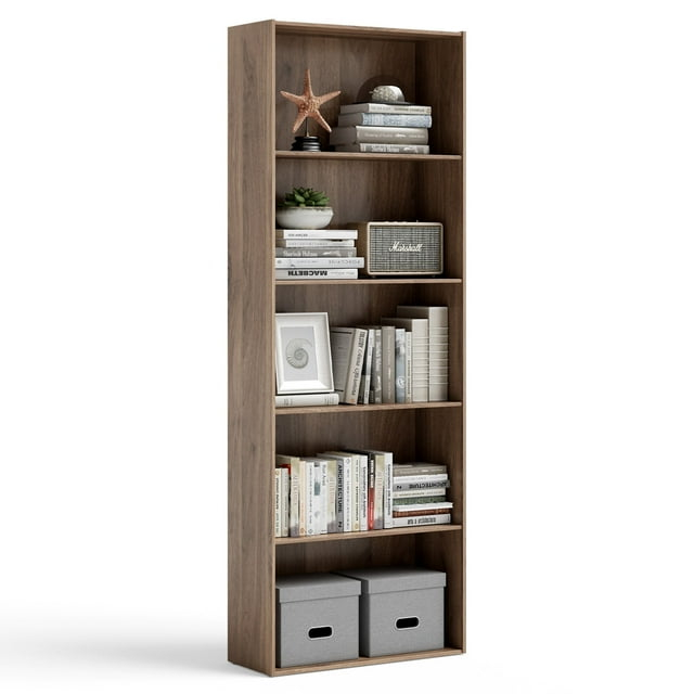 Costway 5-Shelf Storage Bookcase Stand Modern Multi-Functional Display Cabinet Walnut