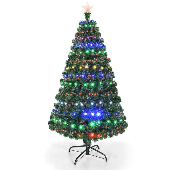 Costway Luces LED Multicolores de Fibra de Árbol de Navidad Preiluminadas de 5 Pies