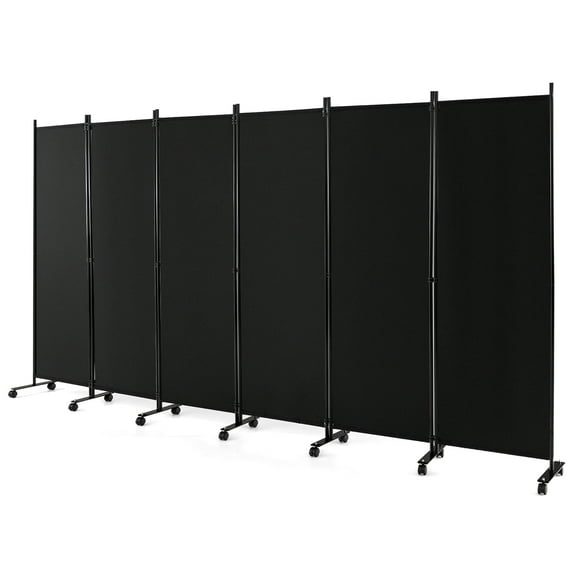 Costway 6-Panel Folding Room Divider 6FT Rolling Privacy Screen with Lockable Wheels Black