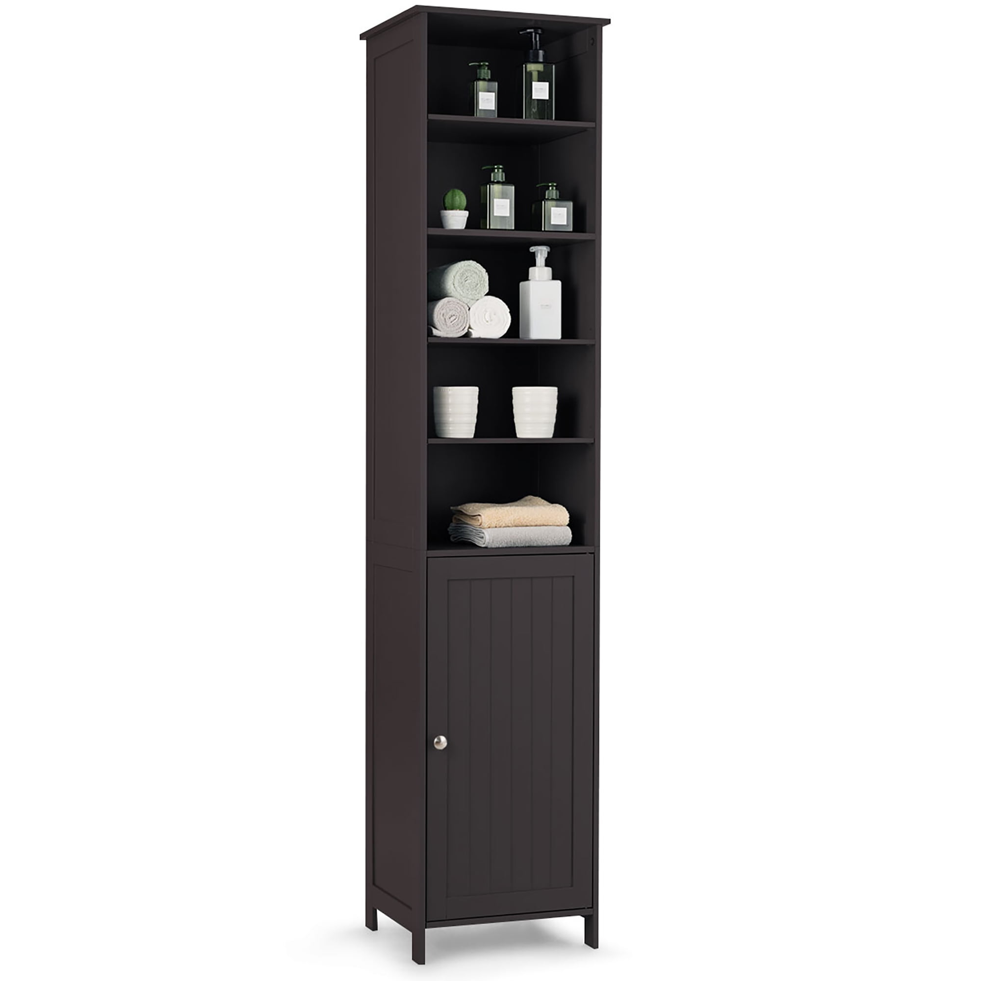 Costway 72''  Bathroom Tall Floor Storage Cabinet Freestand Shelving Display Brown