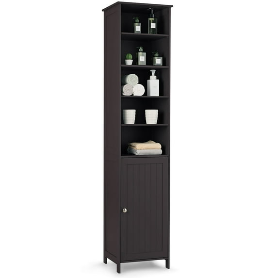 Costway 72''  Bathroom Tall Floor Storage Cabinet Freestand Shelving Display Brown
