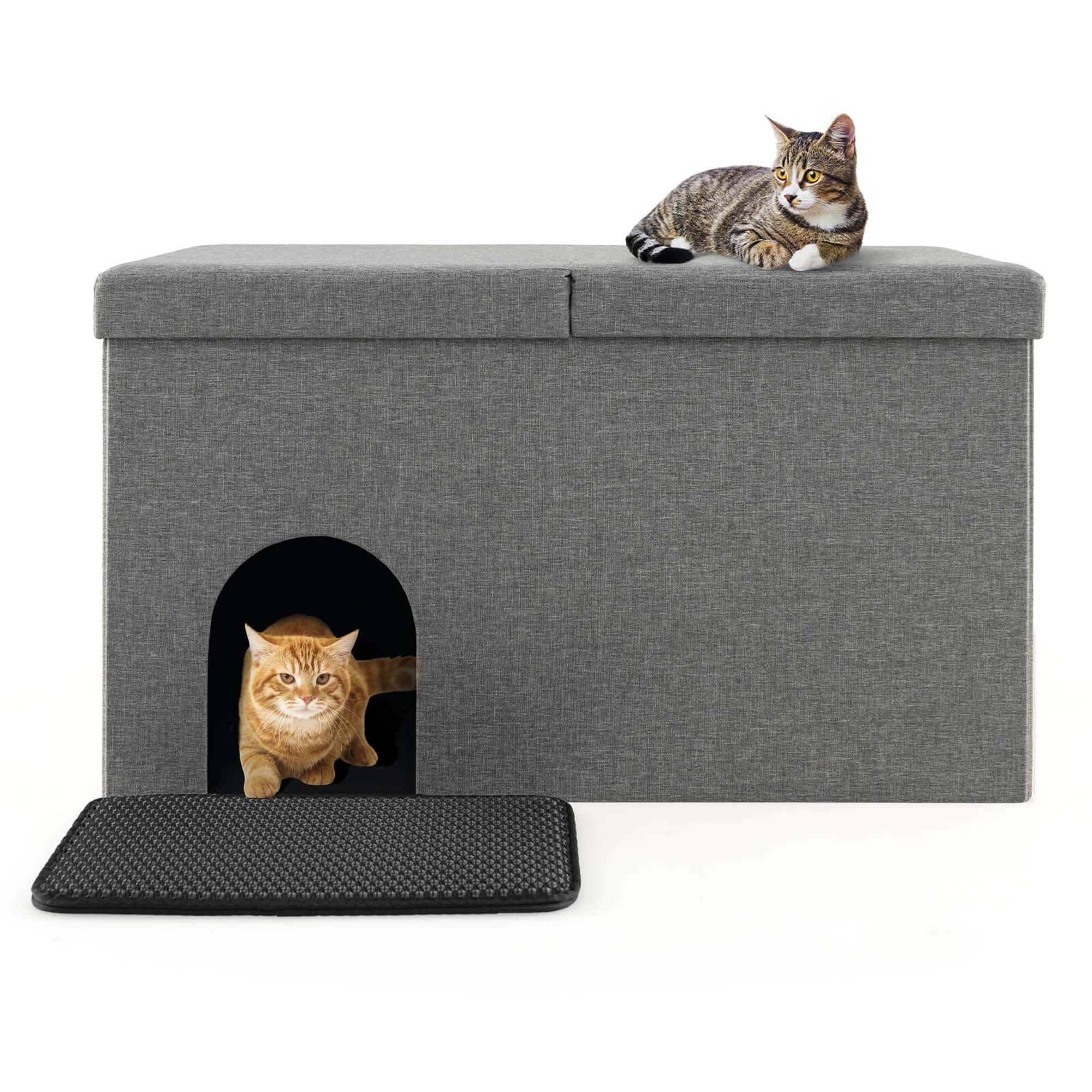 Cat Litter Box Enclosure Hidden Furniture with Urine Proof Litter Mat-Gray, Cat Litter Box Enclosure , Hidden Cat Washroom Furniture, Pet Crate for Living Room, Bedroom, Balcony