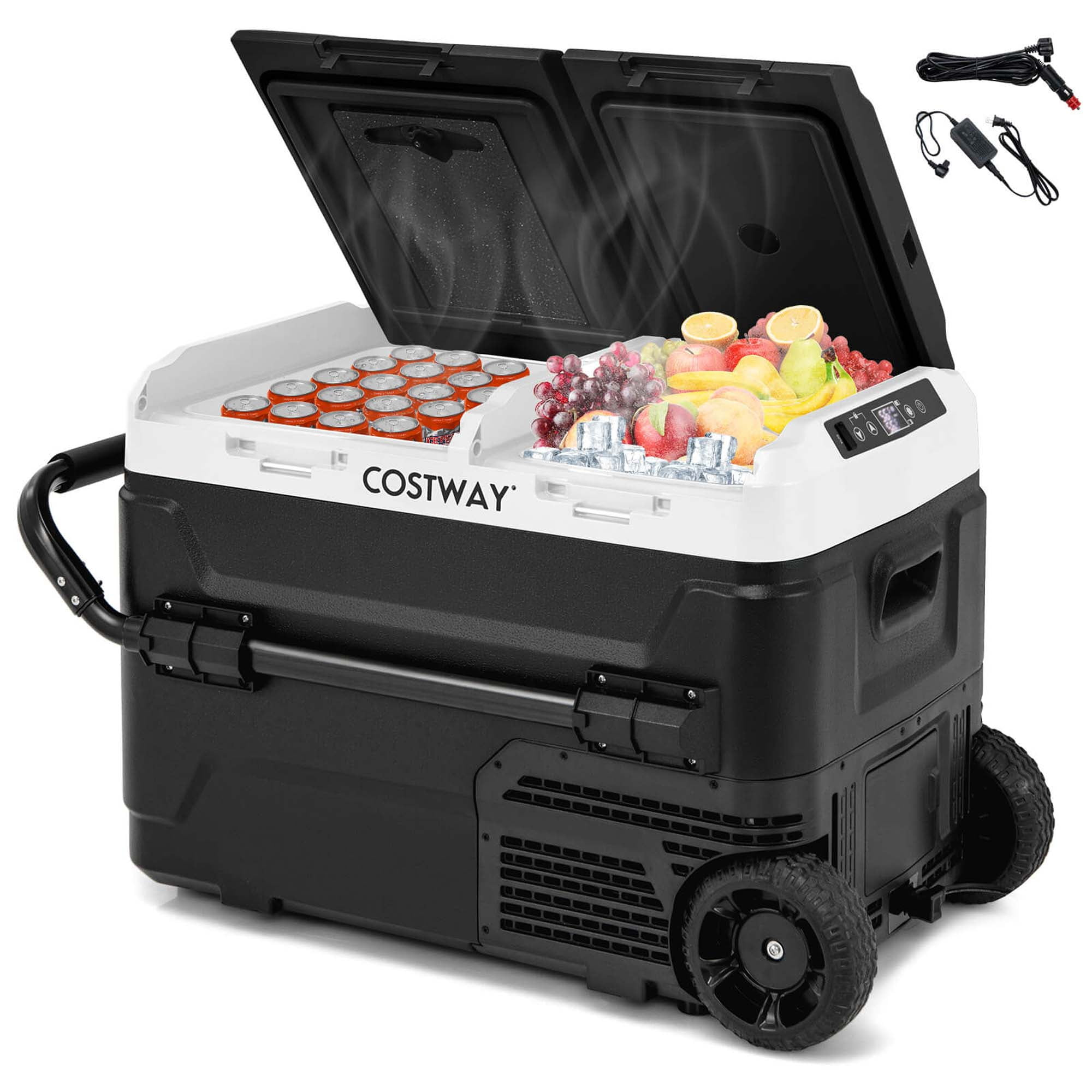 GVN Dual Zone 12V 42QT Car Refrigerator for Vehicles Camping Travel Truck RV Boat Outdoor and Home Use, Portable Freezer for Camping, Truck, RV, Travel, Boat and Home Use