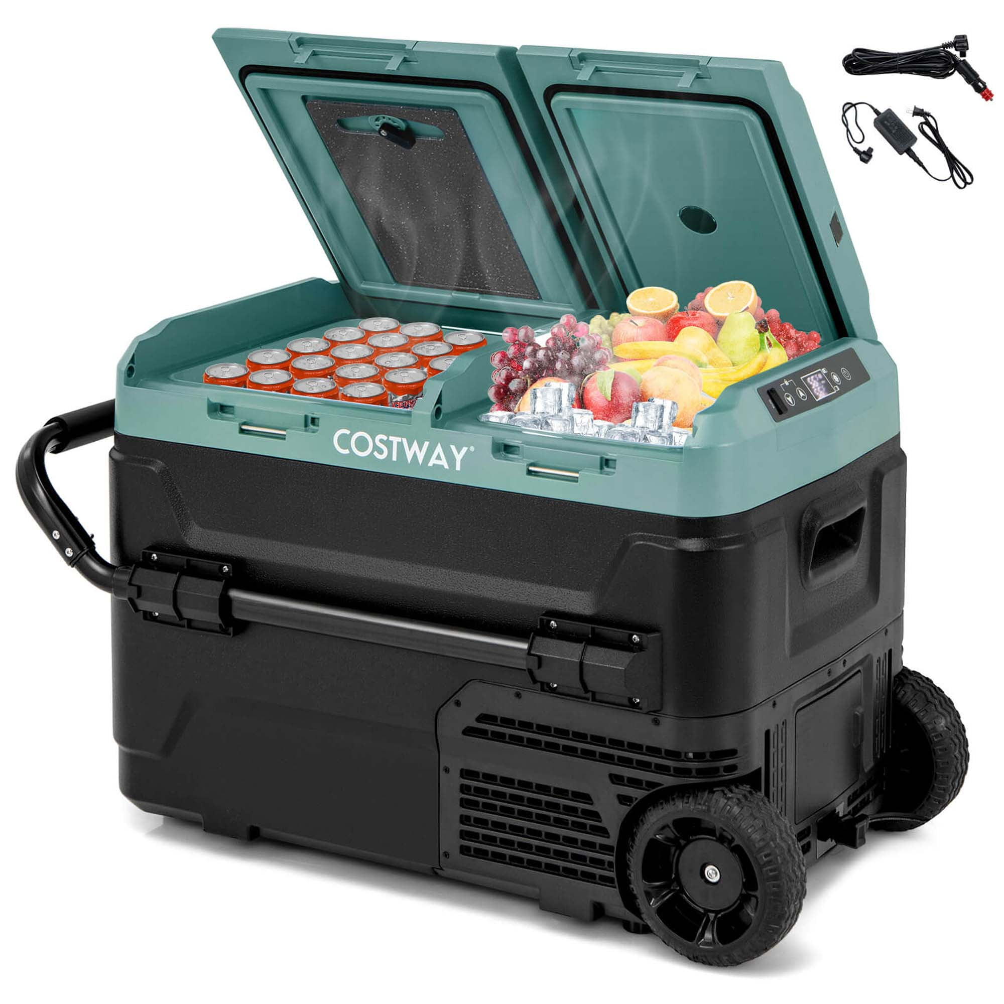 Costway Dual Zone 12V Car Refrigerator 42QT Portable Compressor Fridge Freezer (-4℉~68℉) for RVs Green