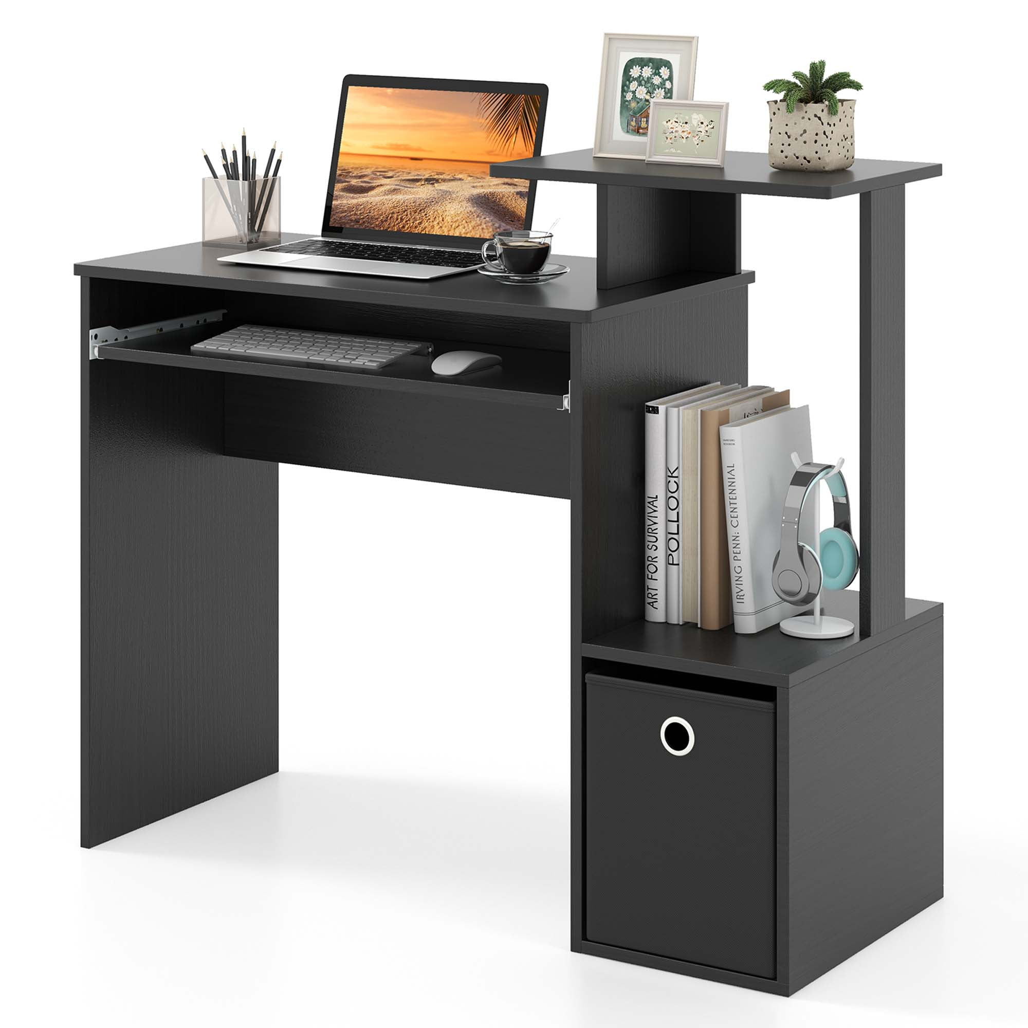 Costway Home Office Computer Desk Space-saving Study Writing Desk with Keyboard Tray Black