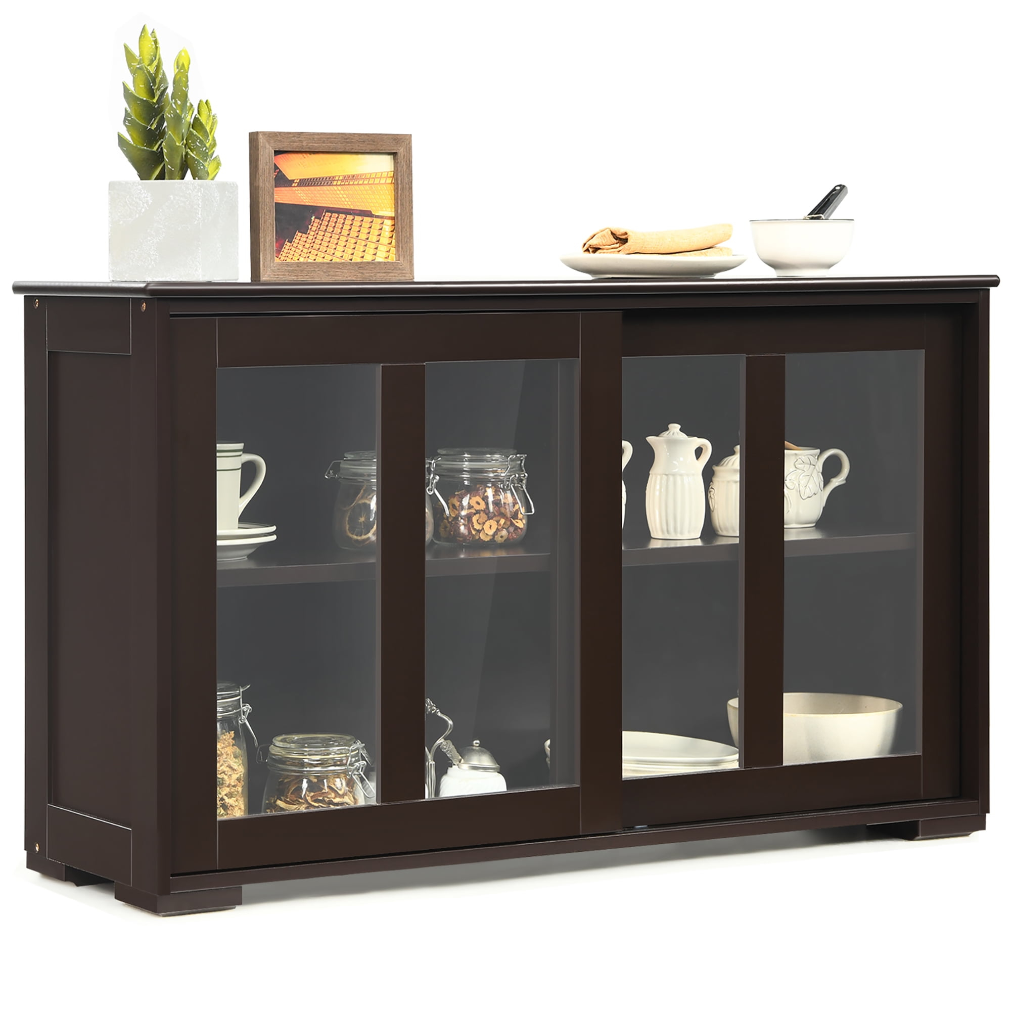Kepooman Sideboard Buffet, Kitchen Storage Cabinet,Sideboard Buffet Cupboard Storage Cabinet with Sliding Door-Brown