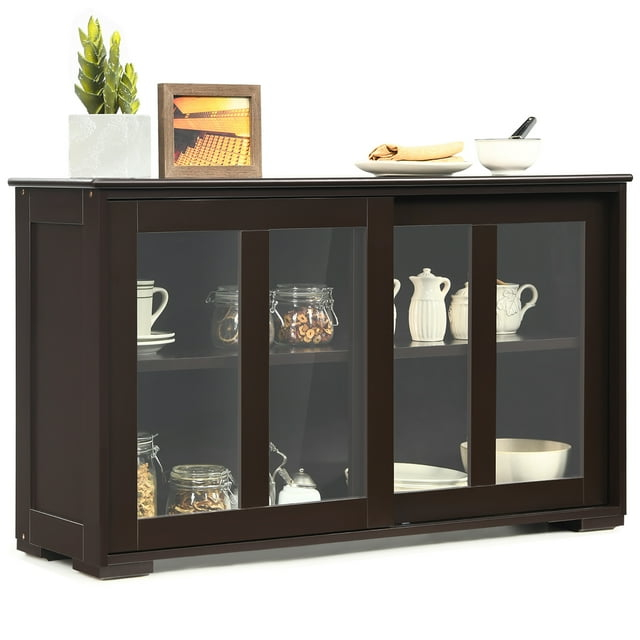 Kepooman Sideboard Buffet, Kitchen Storage Cabinet,Sideboard Buffet Cupboard Storage Cabinet with Sliding Door-Brown