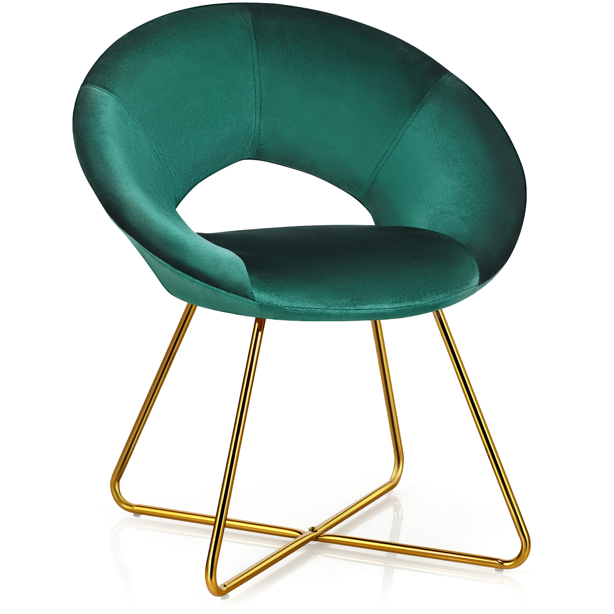 Costway Modern Velvet Accent Chair Upholstered Vanity Chair w/Golden Metal Leg Dark Green
