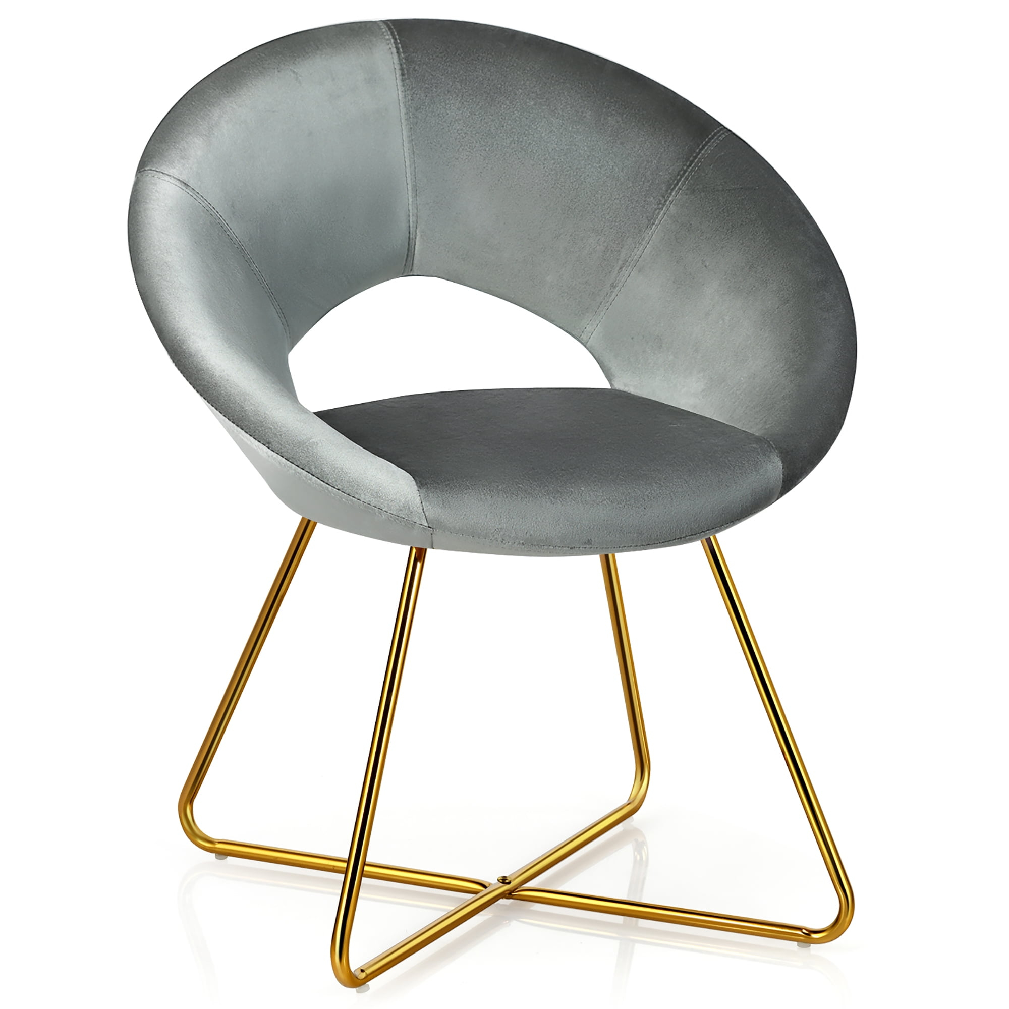 Costway Modern Velvet Accent Chair with Golden Metal Legs, Grey