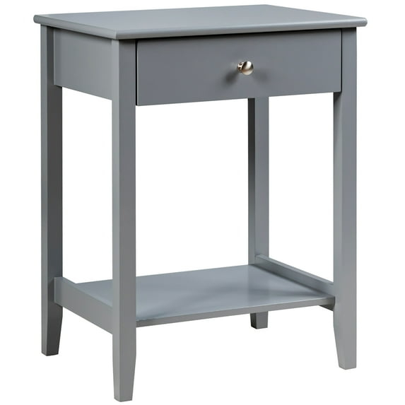 Costway Nightstand End Table Storage Display Bedroom Furniture Drawer Shelf Beside Grey