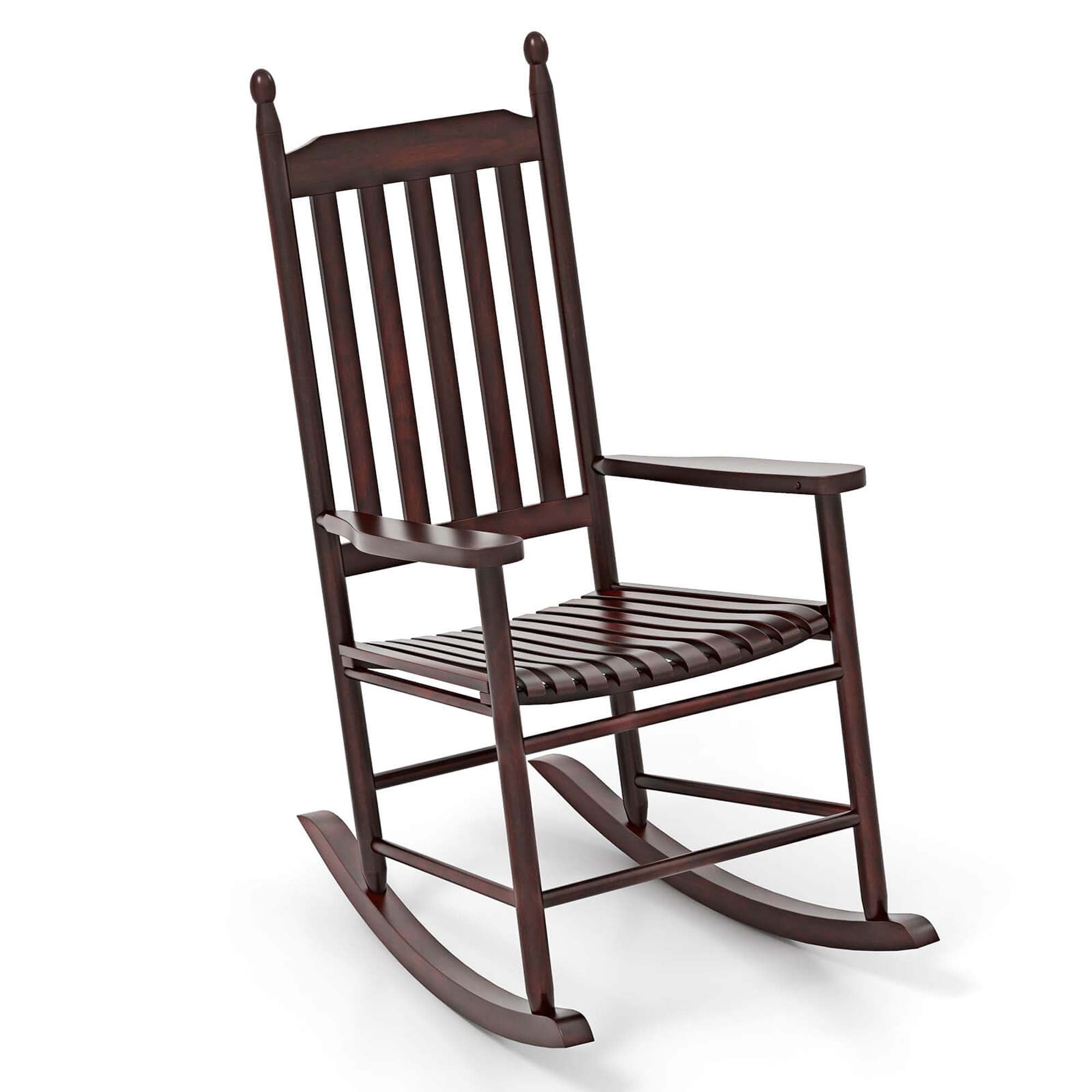 Costway Outdoor Wooden Rocking Chair with Solid Rocking Base Slatted Seat & Back Patio Brown