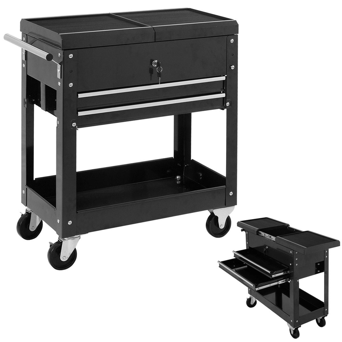 Kepooman Storage Cabinet,Garage Cabinet, Storage Cabinet, Rolling Mechanics Tool Cart Slide Top Utility Storage Cabinet Organizer 2 Drawers