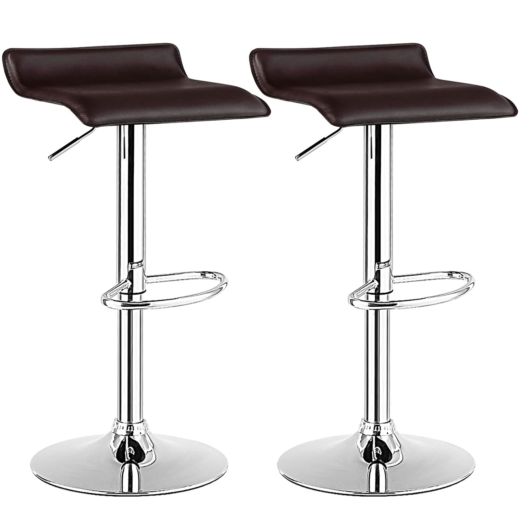 Giantex Bar Stools Set of 2 Adjustable Swivel Pu Leather Backless Stool with Air-Lift Handle, Footrest, Chrome Base, Modern Style for Living Room, Kitchen and Bar, Counter Height Pub Chairs(Coffee)