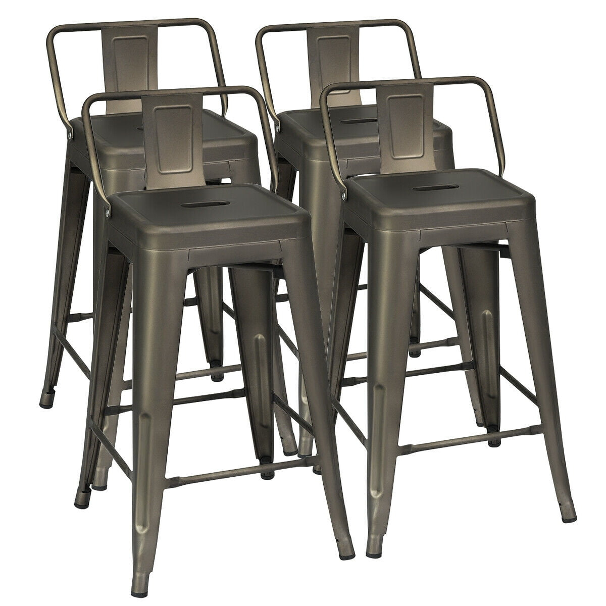 Costway Set of 4 Low Back Metal Counter Stool 24'' Seat Height Industrial Bar Stools