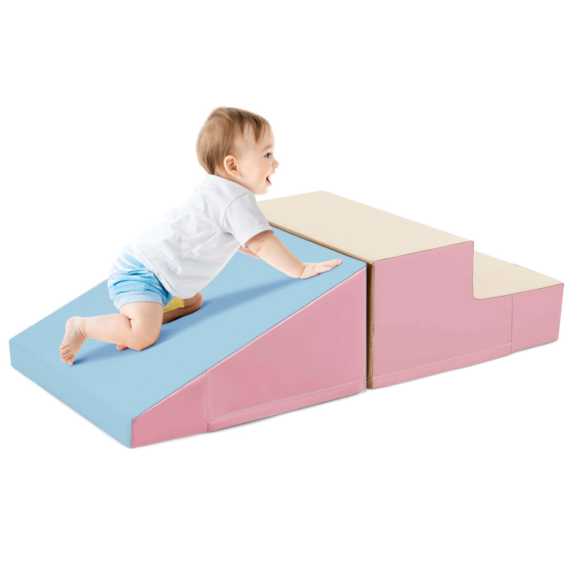 Costway Step and Slide Climber for Infants and Toddlers Baby Soft Foam Structure Blocks Pink