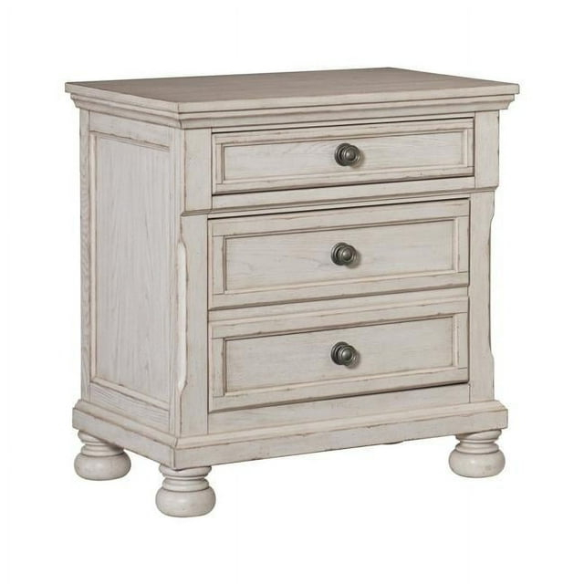 Cottage 2 Drawer Nightstand with Molded Details & Bun Feet, Antique White