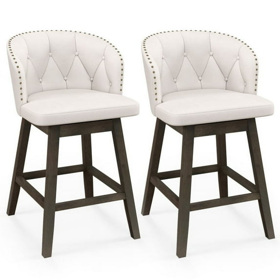 Barara King Bar Stools, Counter Bar Stools,Counter Height Fabric Upholstered Bar Stools Set of 2-Beige