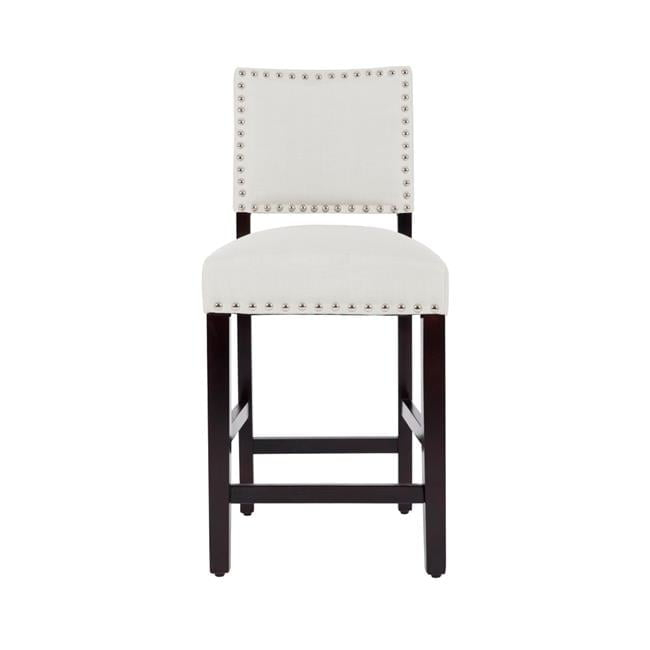 Lsspaid  Counter Height Fabric Upholstered Barstools with Silver Nailhead Trim, Beige - Set of 2