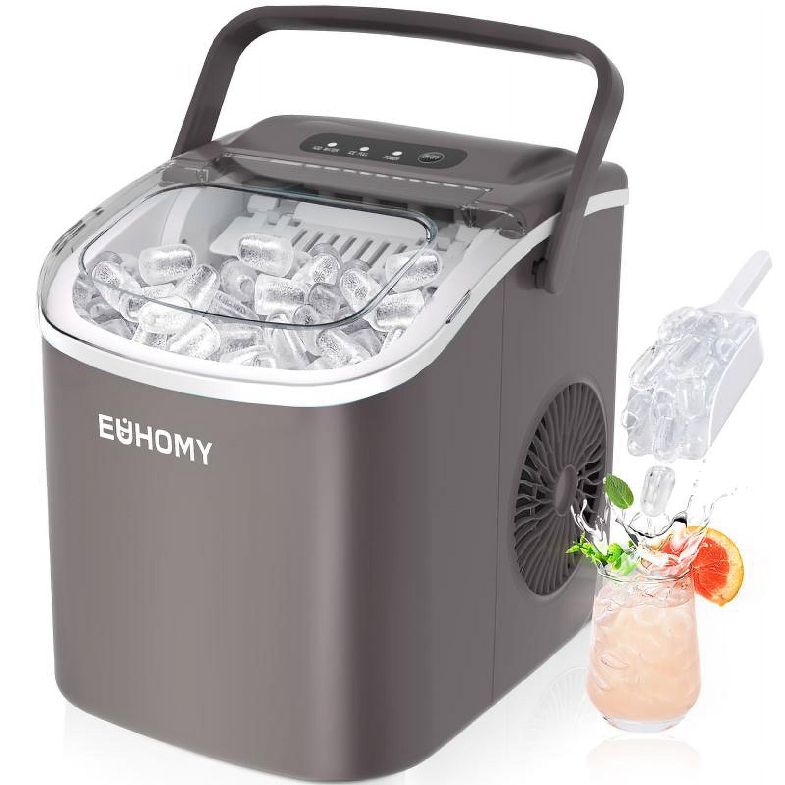 Ice Maker Countertop with Handle, 26lbs in 24Hrs, 9 Ice Cubes Ready in 6 Mins, Auto-Cleaning Portable Ice Maker with Basket and Scoop, for Home/Kitchen/Camping/RV. (2024 New Silver) Utensils