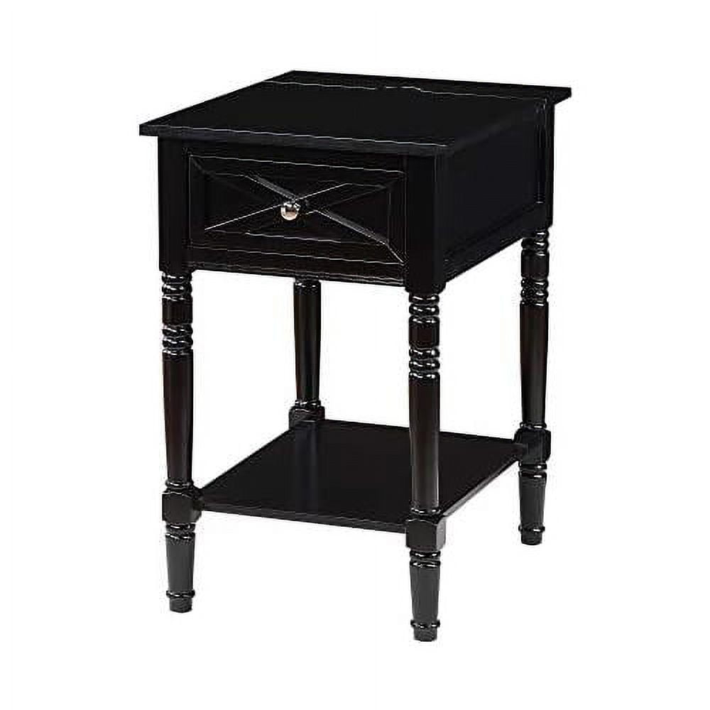 Convenience Concepts Country Oxford 1 Drawer End Table with Charging Station and Shelf, Black