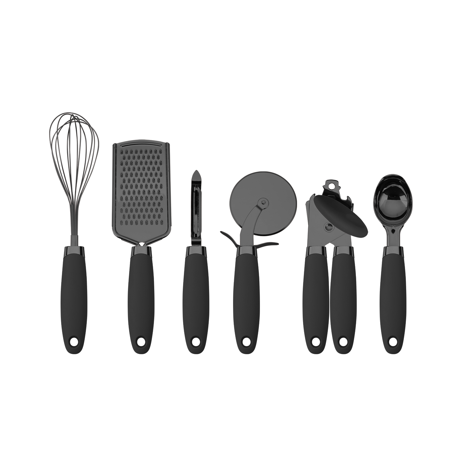 Country Kitchen Juego de Utensilios de Cocina de Acero Inoxidable de 6 Piezas, Negro