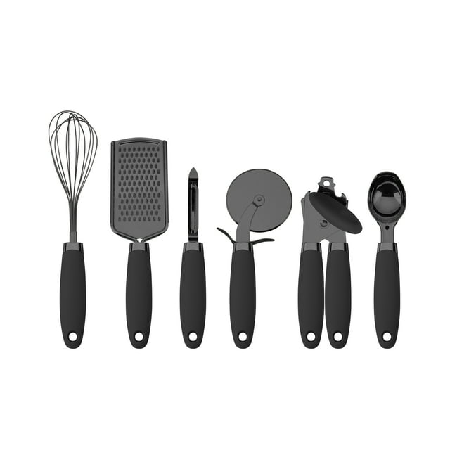 Country Kitchen Juego de Utensilios de Cocina de Acero Inoxidable de 6 Piezas, Negro