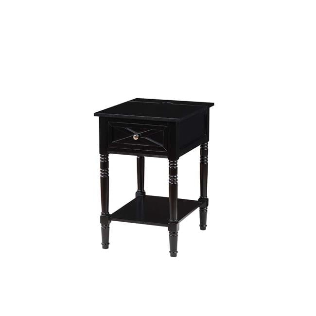 Convenience Concepts Country Oxford 1 Drawer End Table with Charging Station and Shelf, Black