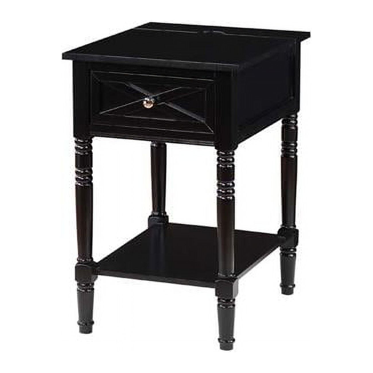 Convenience Concepts Country Oxford 1 Drawer End Table with Charging Station and Shelf, Black