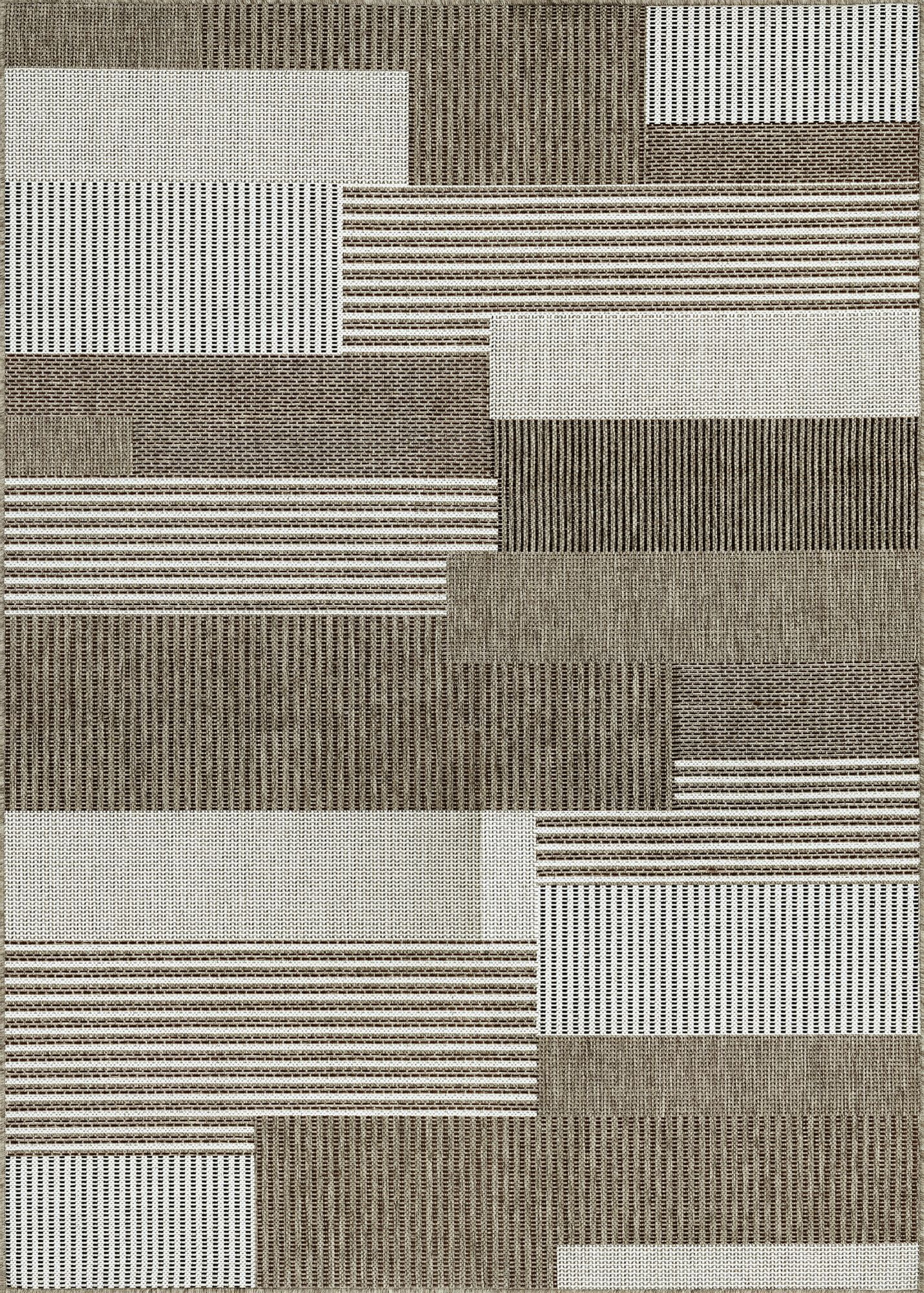 Couristan 7.5' x 10.75' Gray and Ivory Contemporary Rectangular Outdoor Area Throw Rug