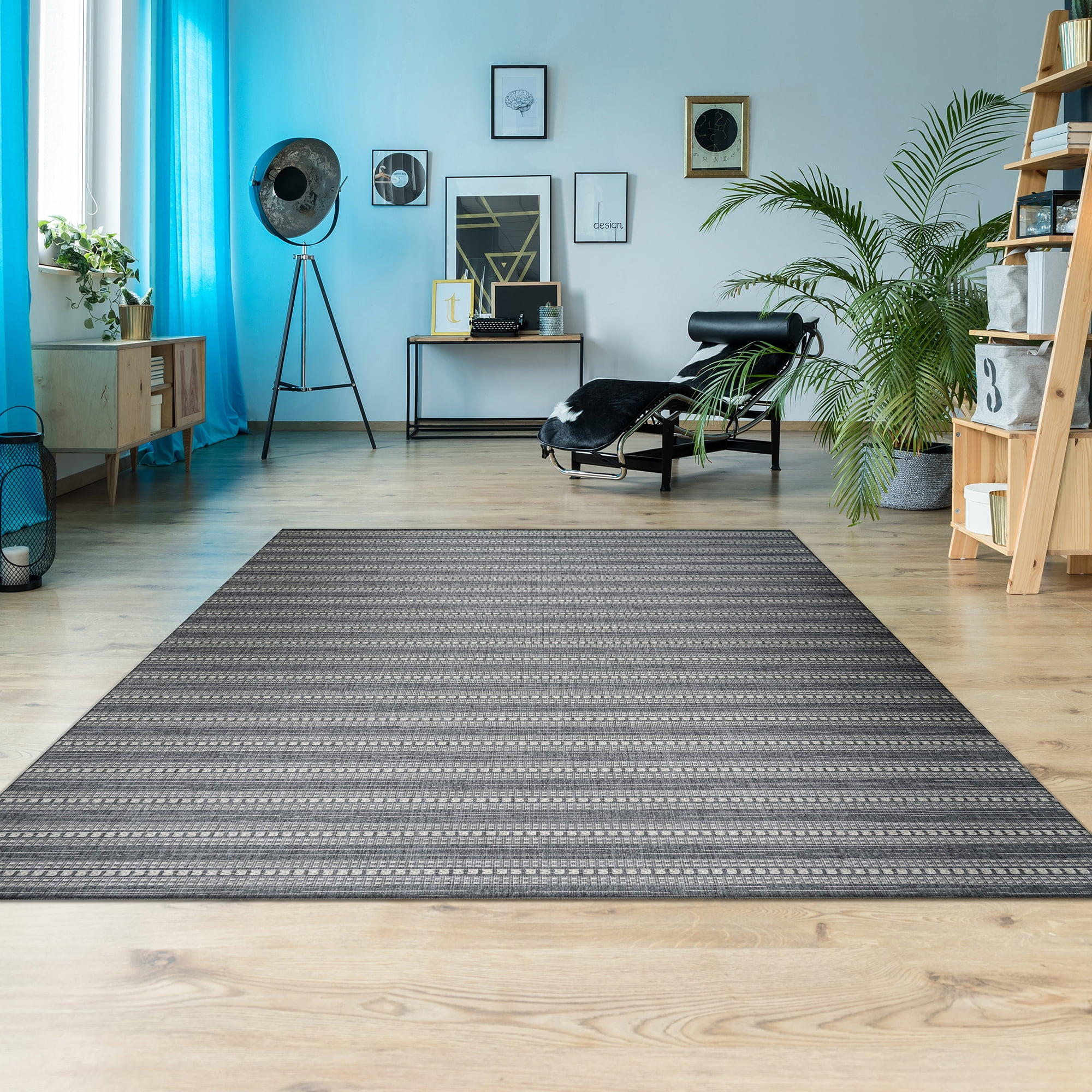 Couristan Afuera Beachcomber 5' x 7' Anthracite Striped Nautical Outdoor Rug