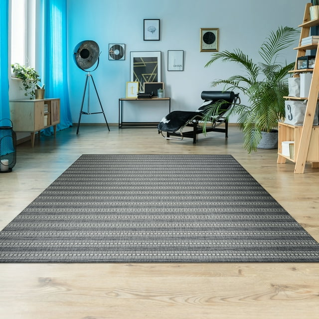 Couristan Afuera Beachcomber 5' x 7' Anthracite Striped Nautical Outdoor Rug
