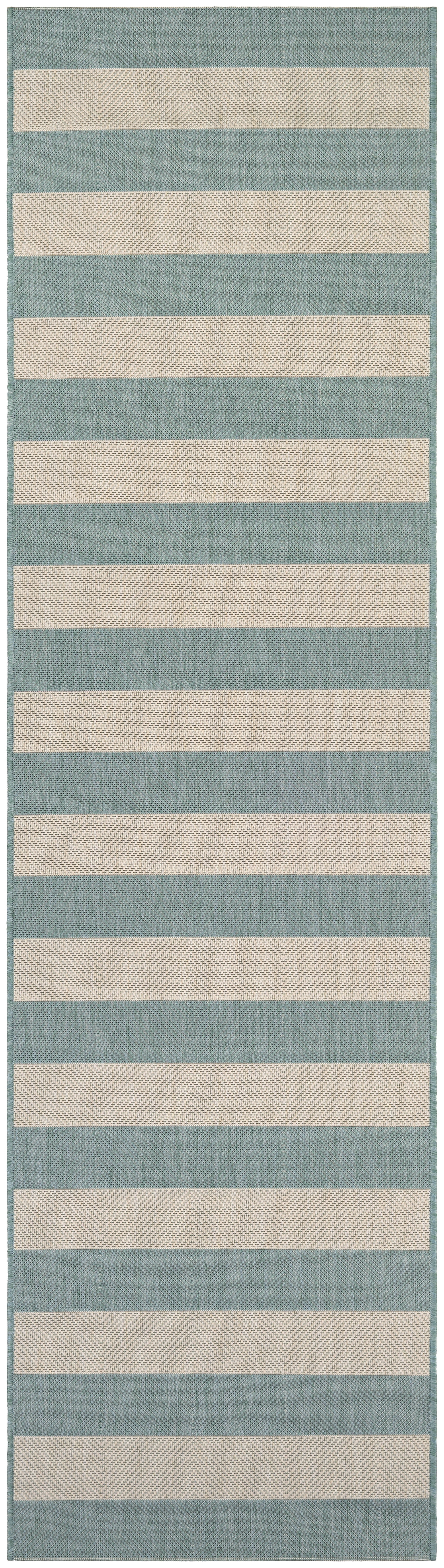 Couristan Afuera Yacht Club 2'2" x 7'10" Sea Mist Green and Ivory Stripe Outdoor Runner Rug