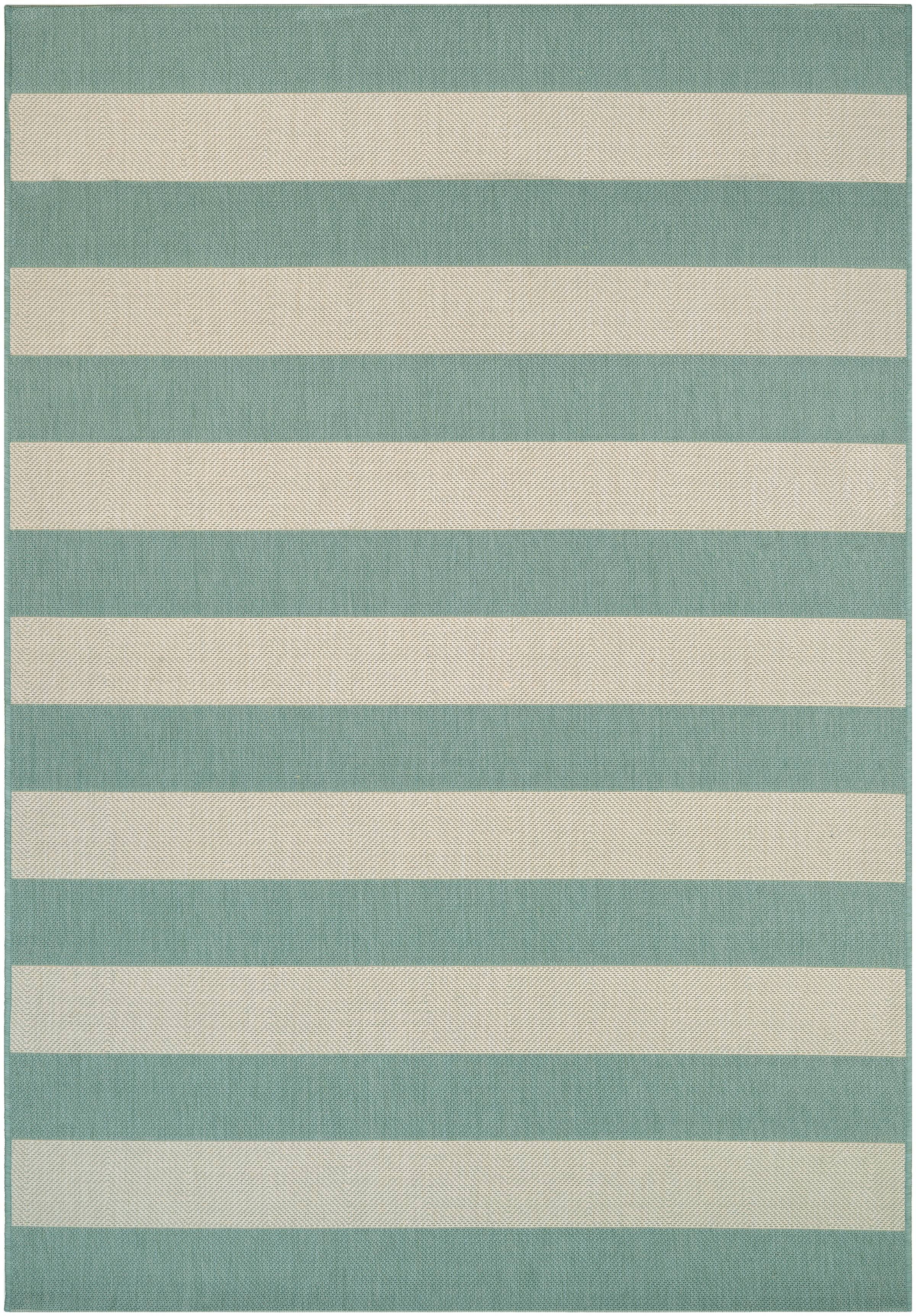 Couristan Afuera Yacht Club 5'3" x 7'6" Sea Mist Green and Ivory Stripe Outdoor Rectangle Rug
